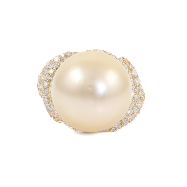 14.8mm Golden South Sea Pearl & Diamond Ring