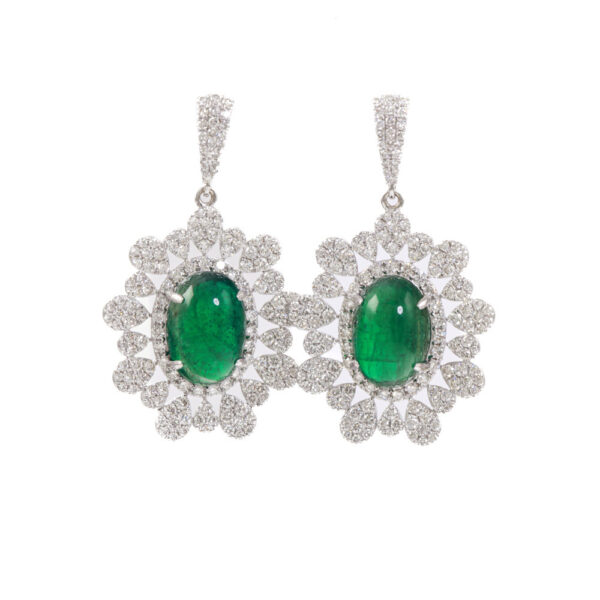 15.56ct Cabochon Emerald & Diamond Earrings