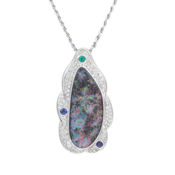 Opal, Sapphire, Emerald & Diamond Pendant