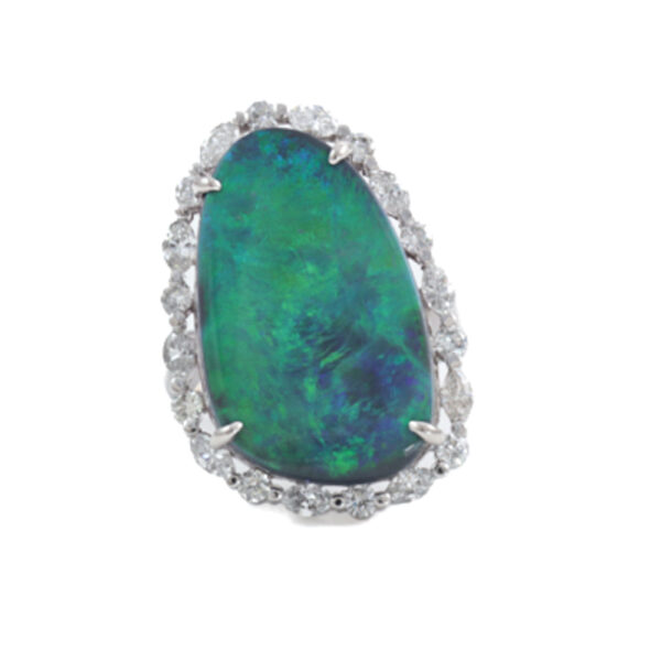 11.70ct Black Opal & 1.17ct Diamond Ring