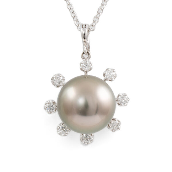 13.5 Tahitian Pearl & Diamond Pendant 18ct Gold